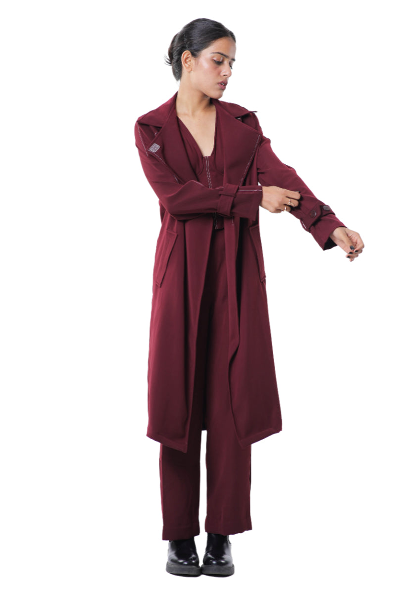 TRENCH COAT WITH AFFAIR CORSET PAIRED UP WITH HIGH WAISTED PANTS