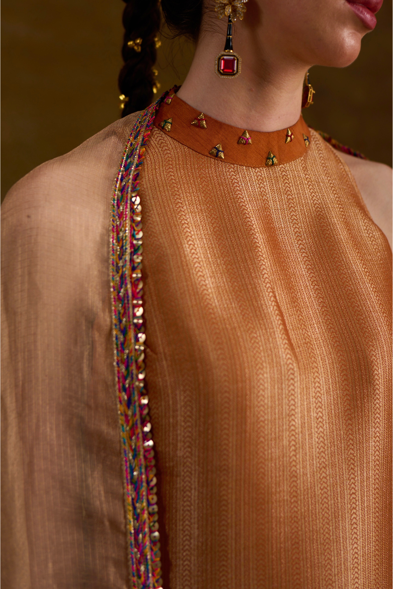 Naad Bhairavi - Mustard A Line Kurta Set with Pant and Dupatta