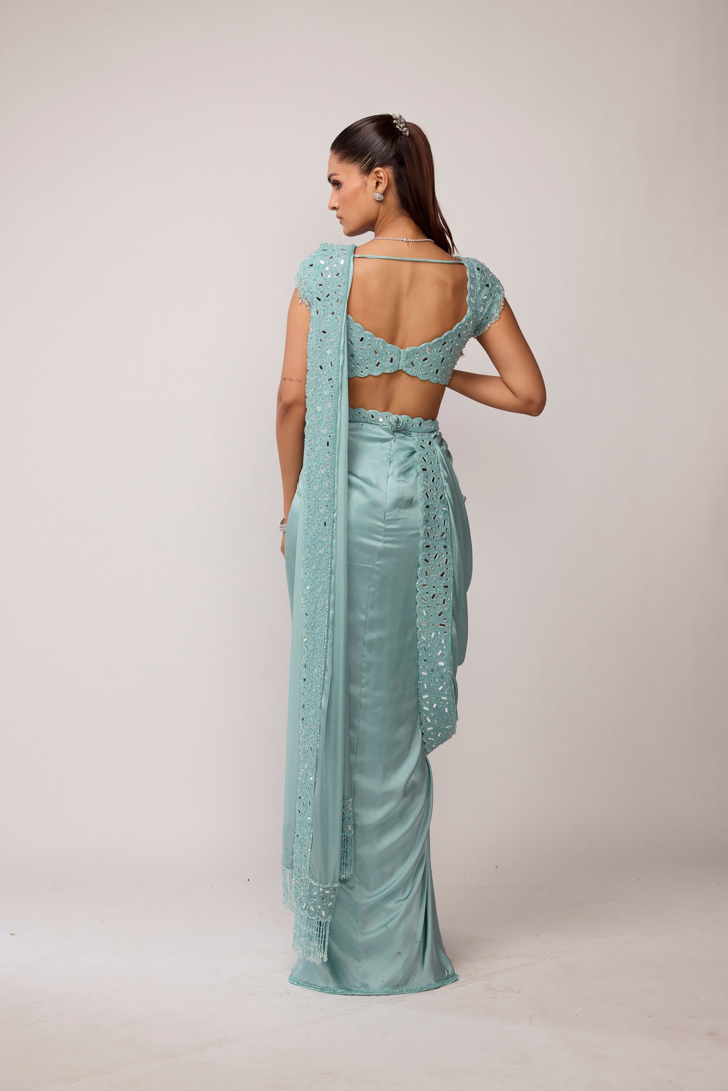 Powder Blue Draped Saree Set
