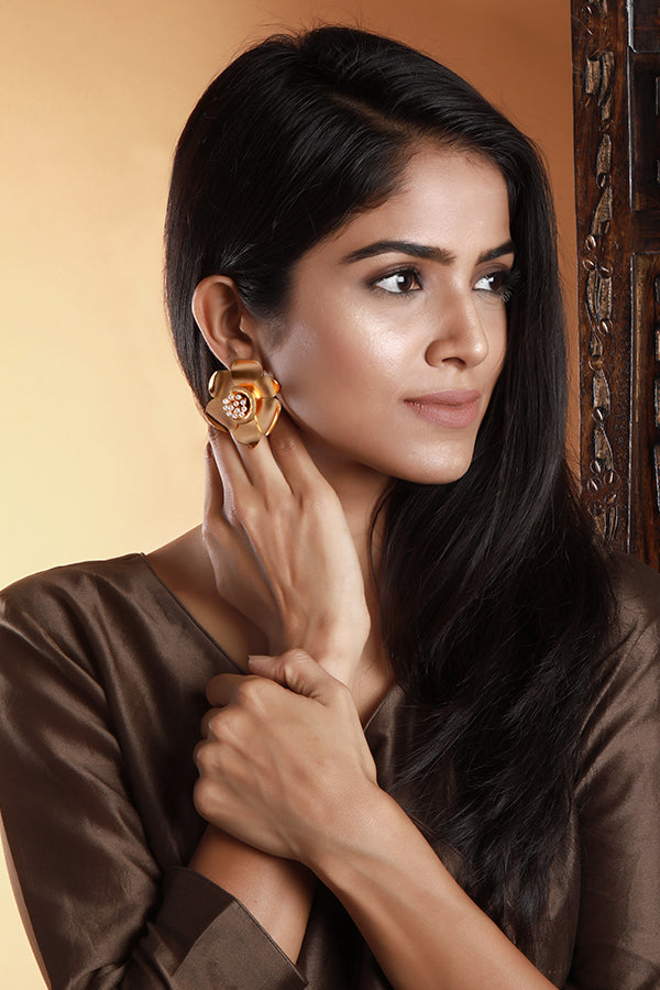Gold Buttercup Stud Earrings Worn By Ramya Krishnan