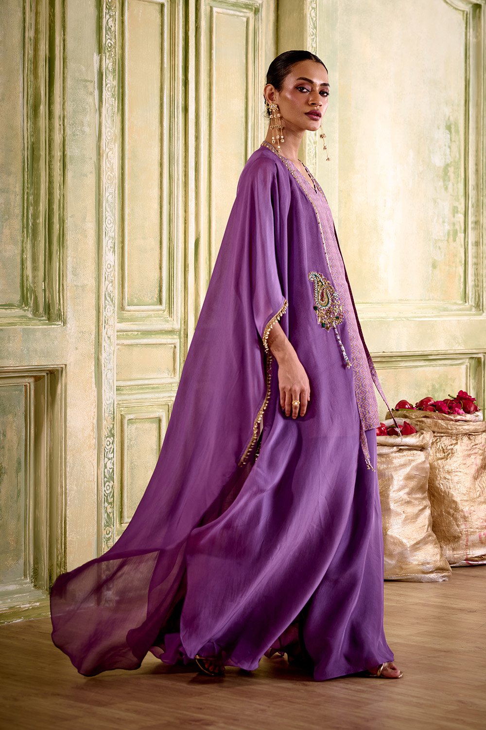 Saanwari Embroidered Lilac Drape Kurta Set
