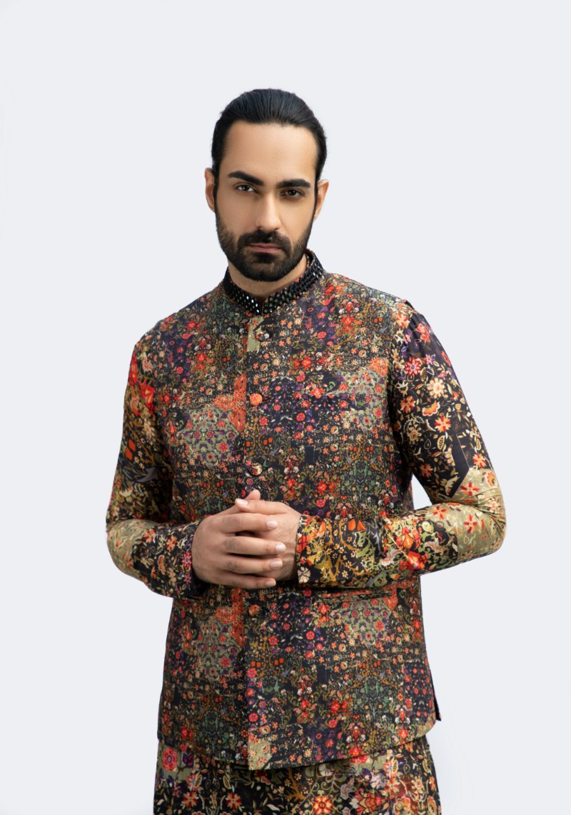 Black Printed Mirrorwork Bundi