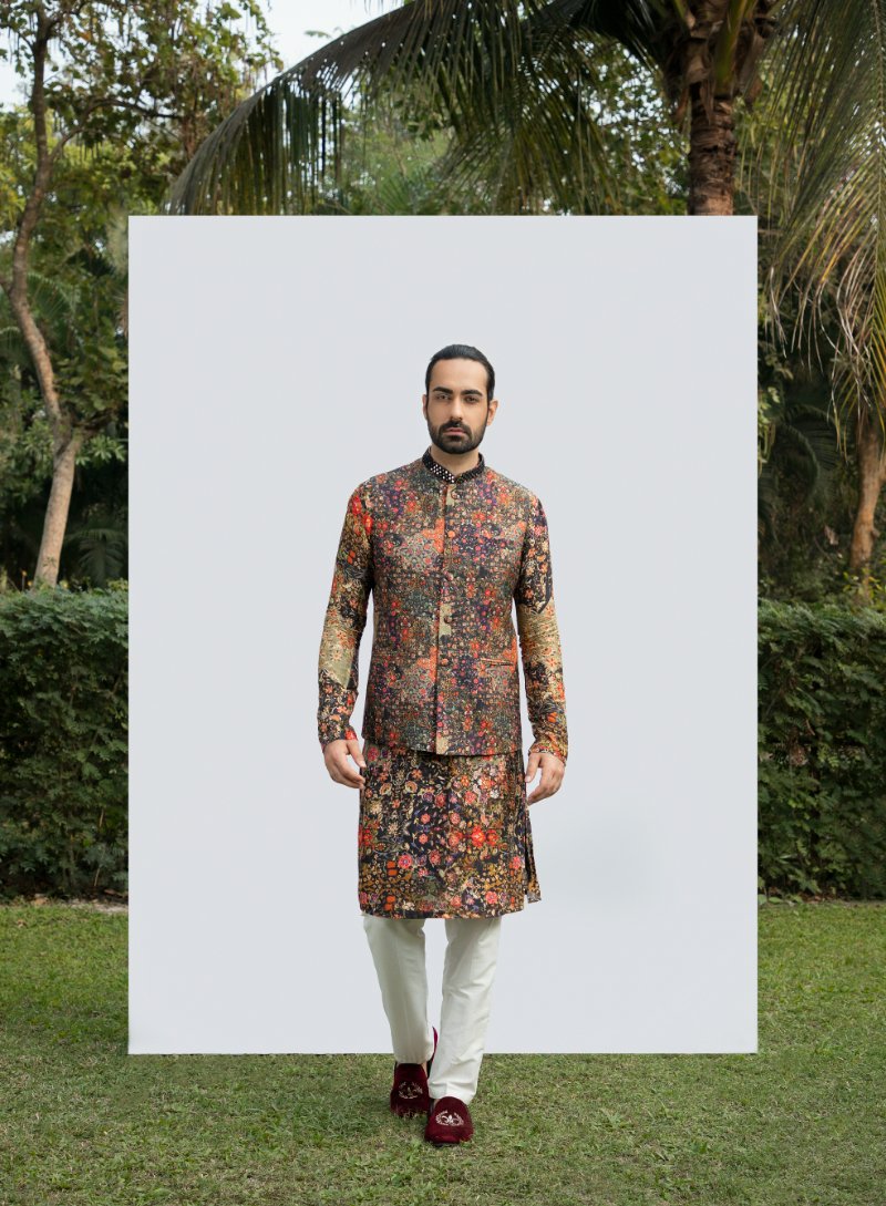 Black Printed Mirrorwork Bundi
