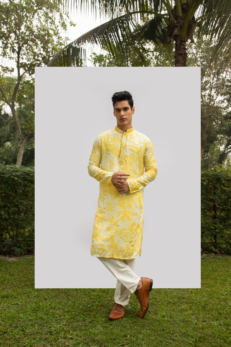 Yellow Print Mirror Kurta Set