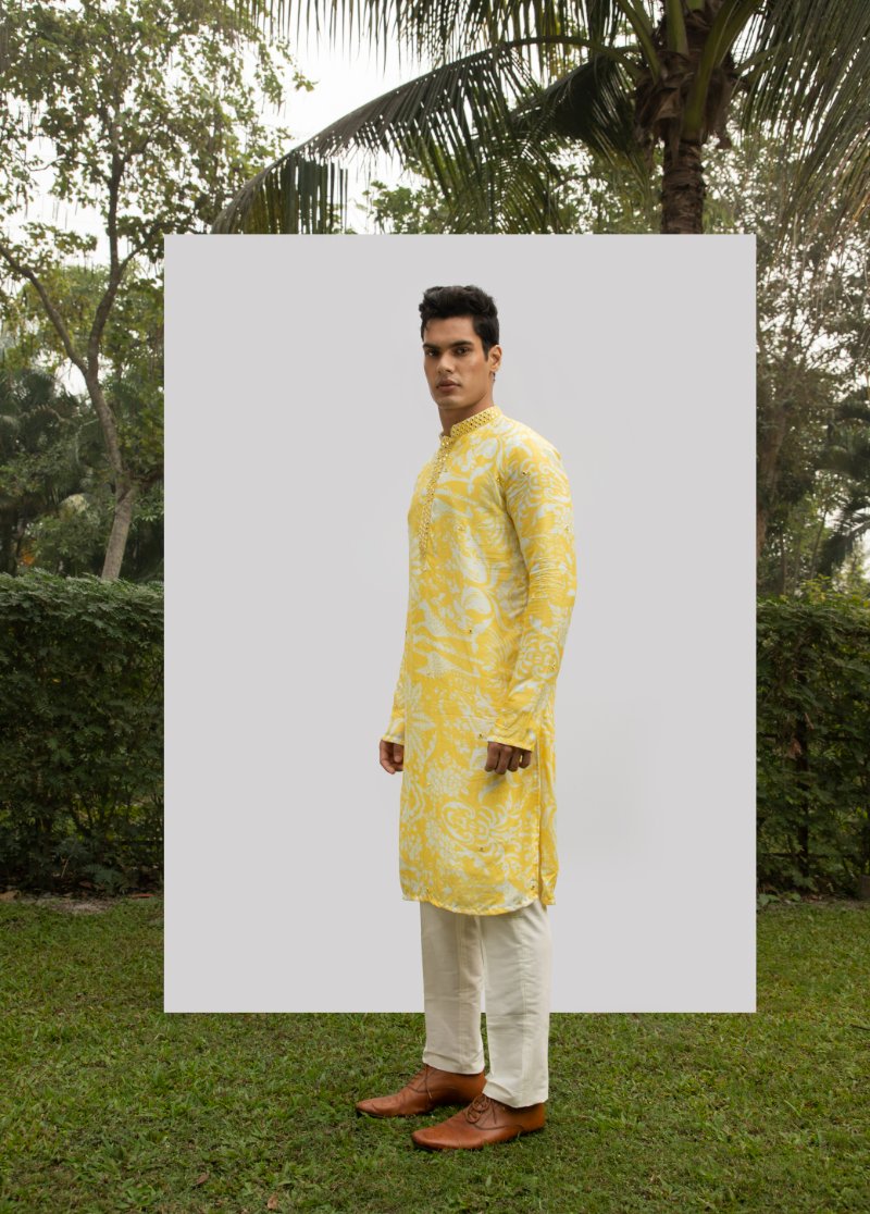 Yellow Print Mirror Kurta Set
