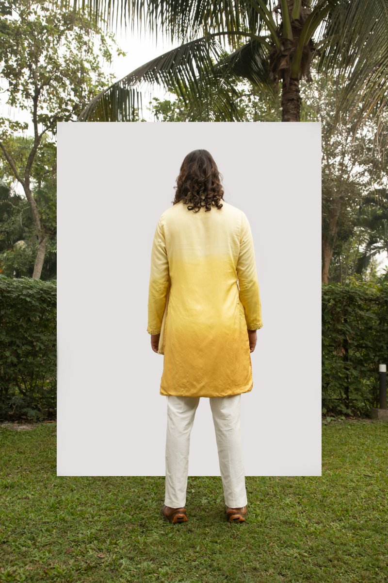 Yellow Ombre Kurta Set With Mirror Dupatta