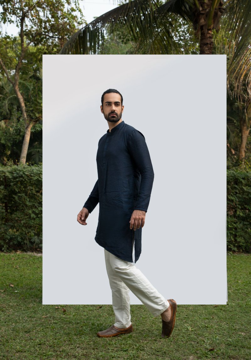 Navy Blue Asymmetrical Kurta Set