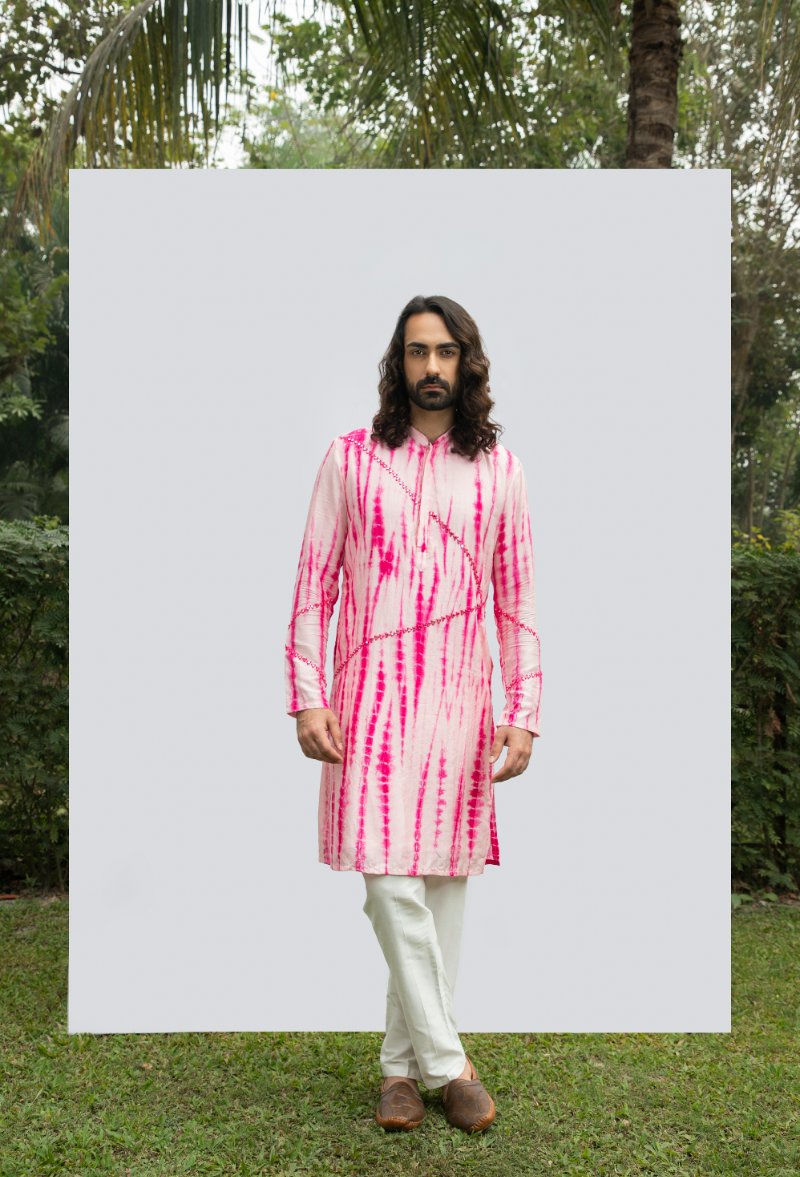 Hot Pink Tye Dye Mirror Kurta Set