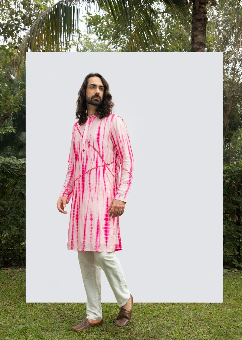 Hot Pink Tye Dye Mirror Kurta Set