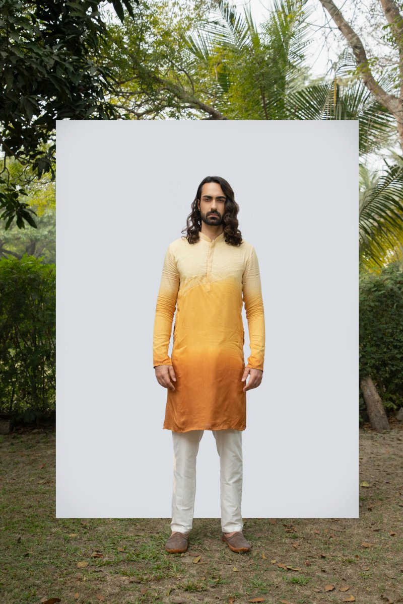 Yellow Ombre Embroidered Kurta Set