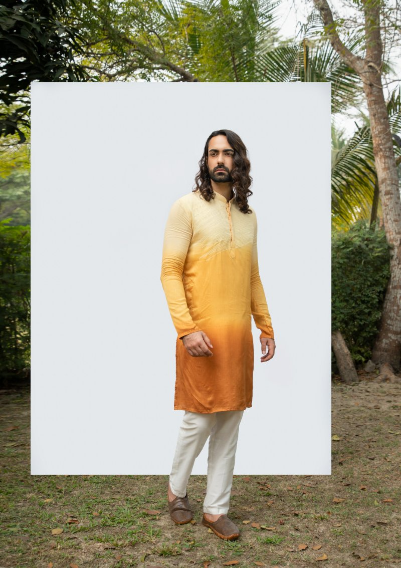Yellow Ombre Embroidered Kurta Set