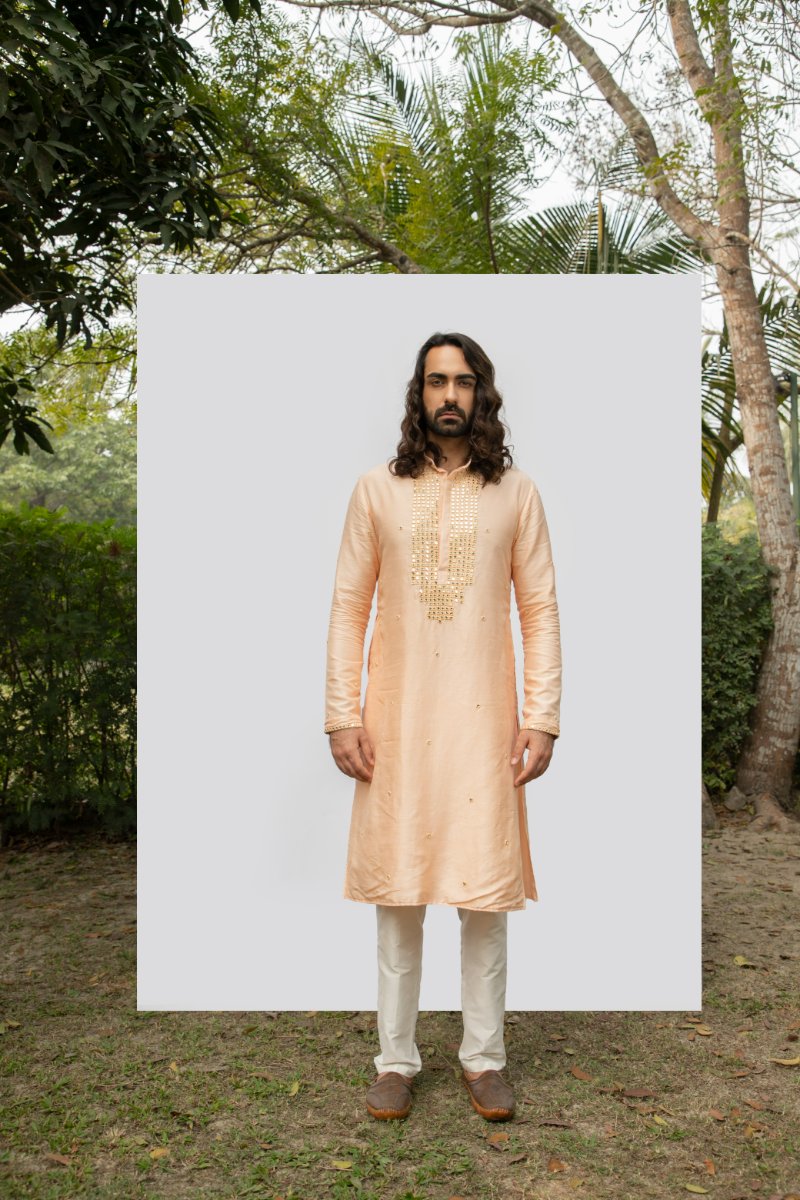 Peach Vintage Mirror Kurta Set