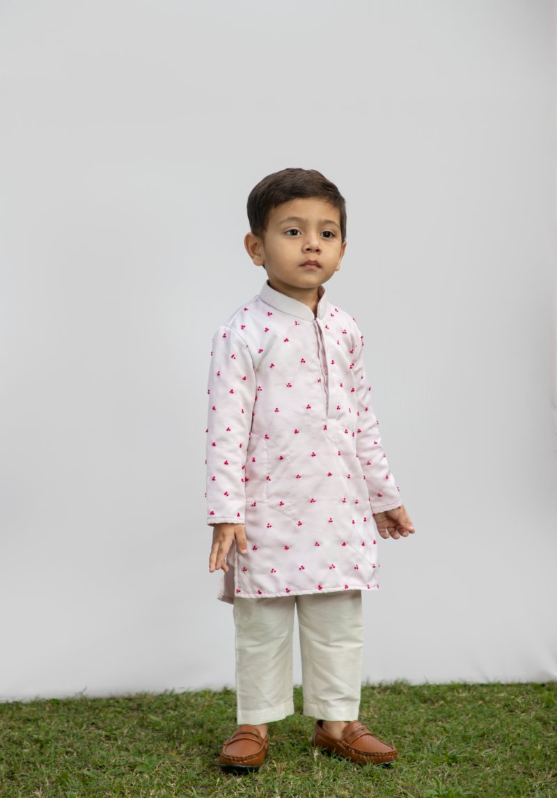 Kids Babypink Knots Kurta Set