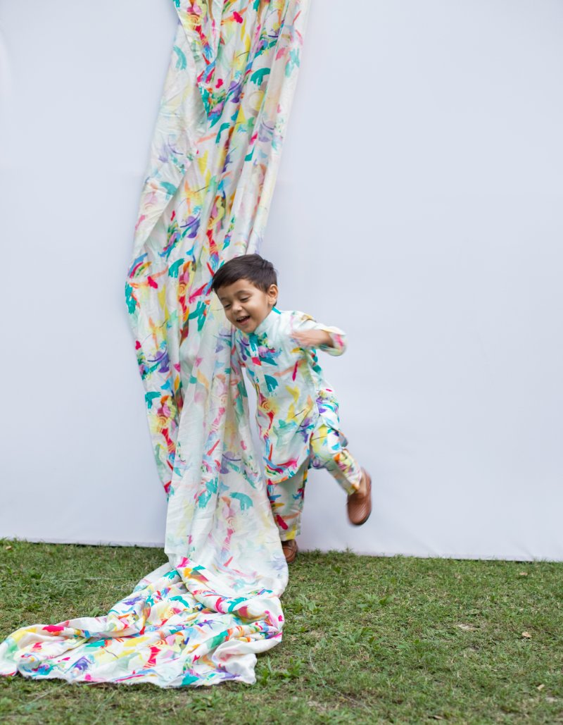 Kids Abtract Print Kurta With Bundi Set