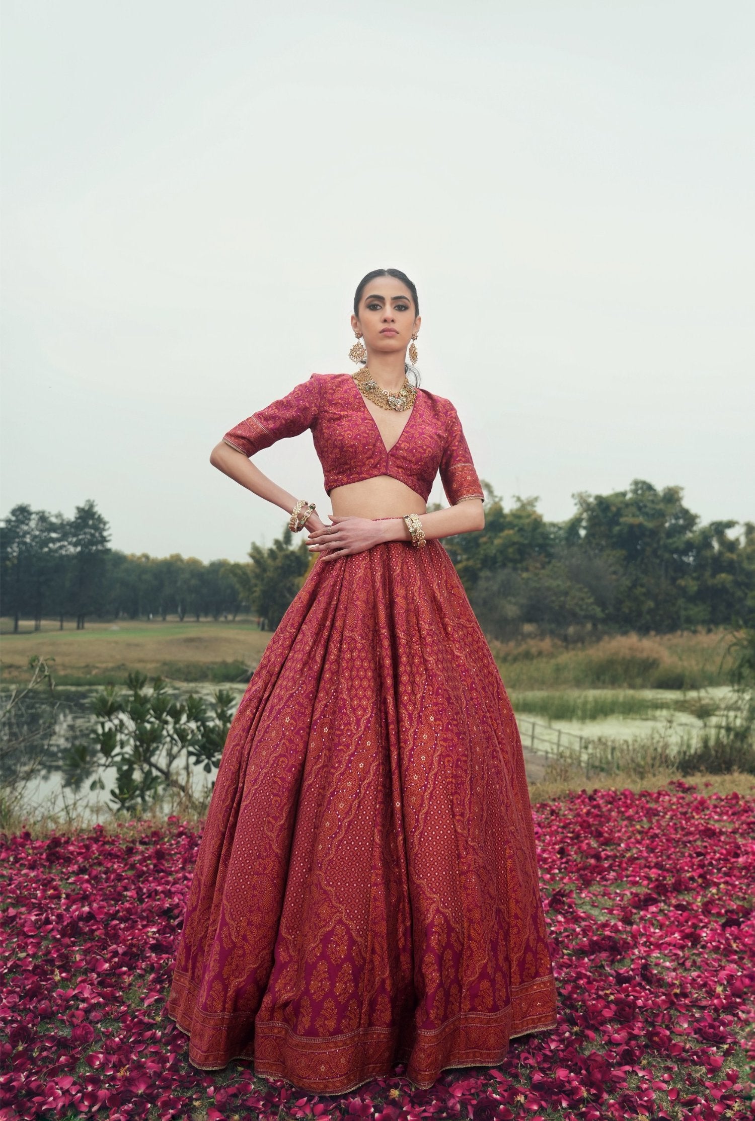 Chikankari Magenta Lehenga Vegan Silk