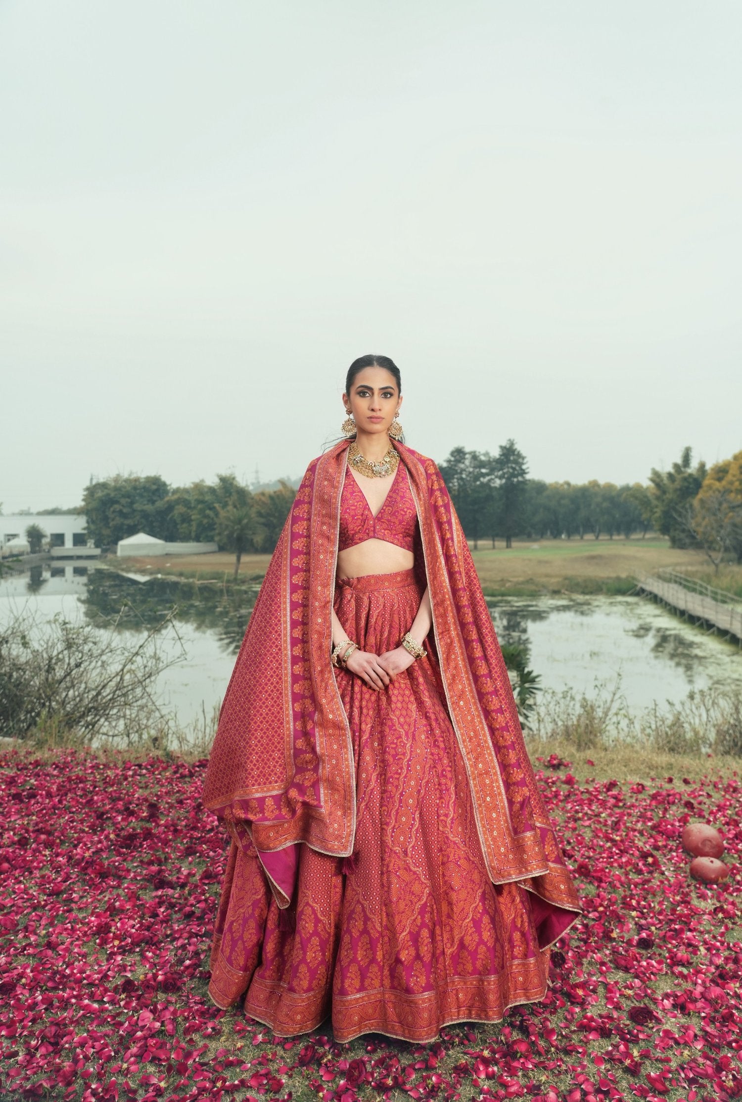 Chikankari Magenta Lehenga Vegan Silk