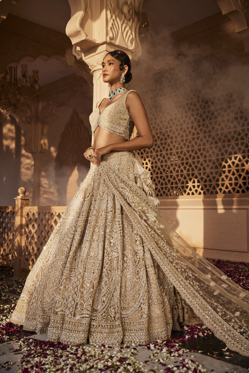 Ivory Heavily Embroidered Lehenga