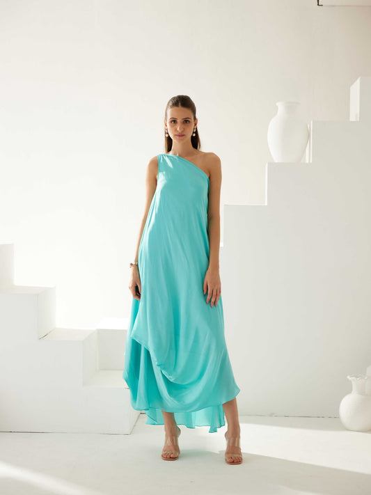 Turquoise One Shoulder Maxi Dress