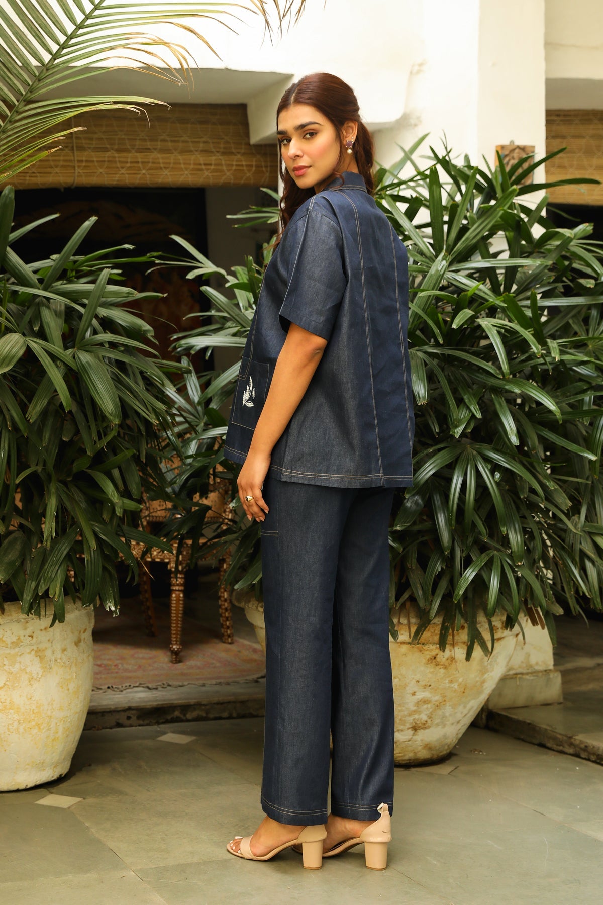 Buy Floral Embroidered Denim  Co-ord Set