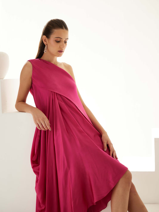 Pink Aysmmetrical Maxi Dress
