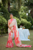 Load image into Gallery viewer, Red Printed Georgette Hand Embroidered Saree Set
