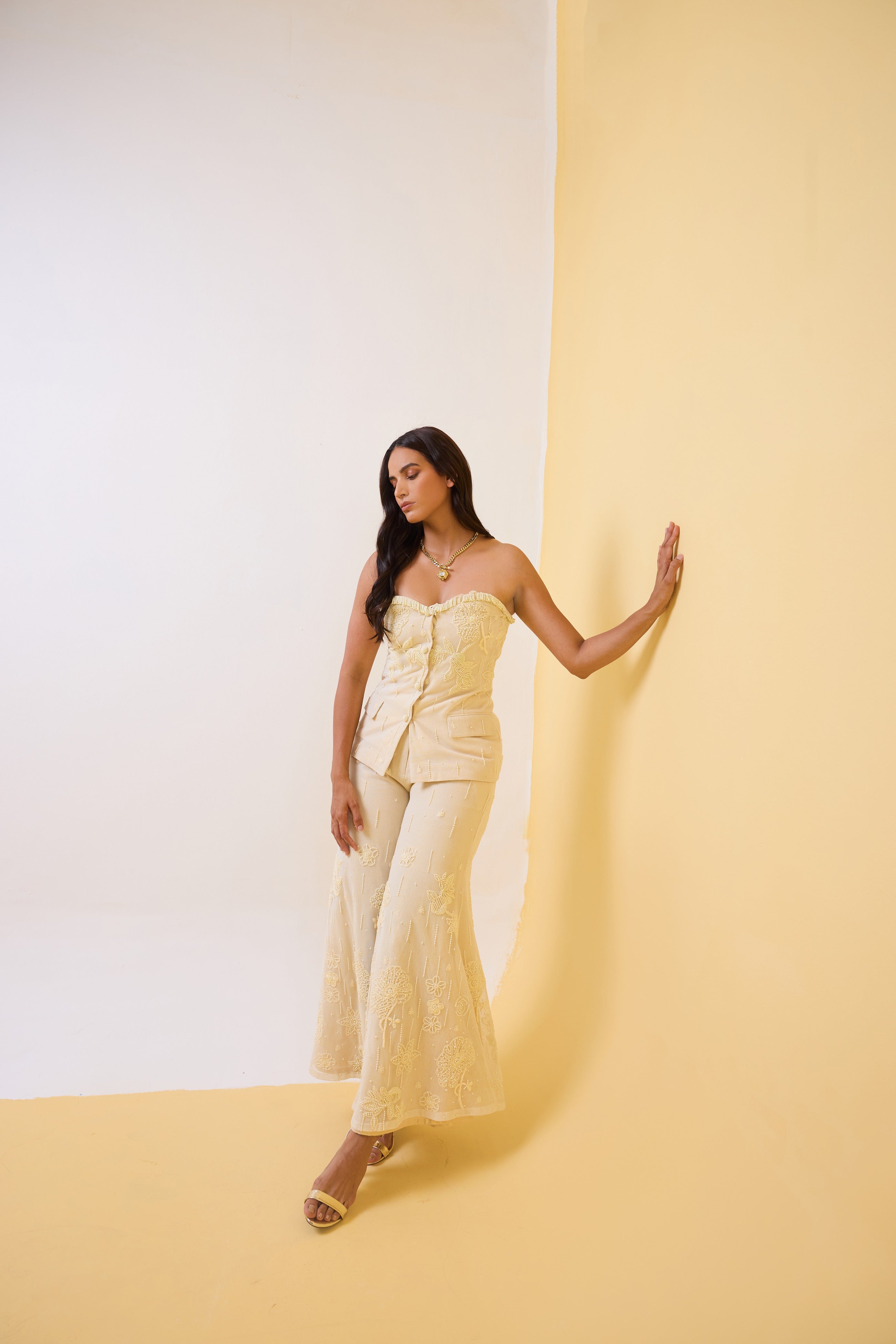 The Ivory-Tulle Bustier Sharara Set
