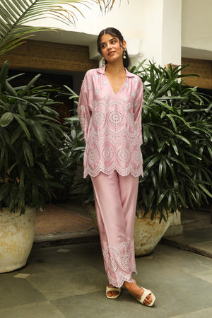 Pink Delight Embroidered Women's Co-ord Set