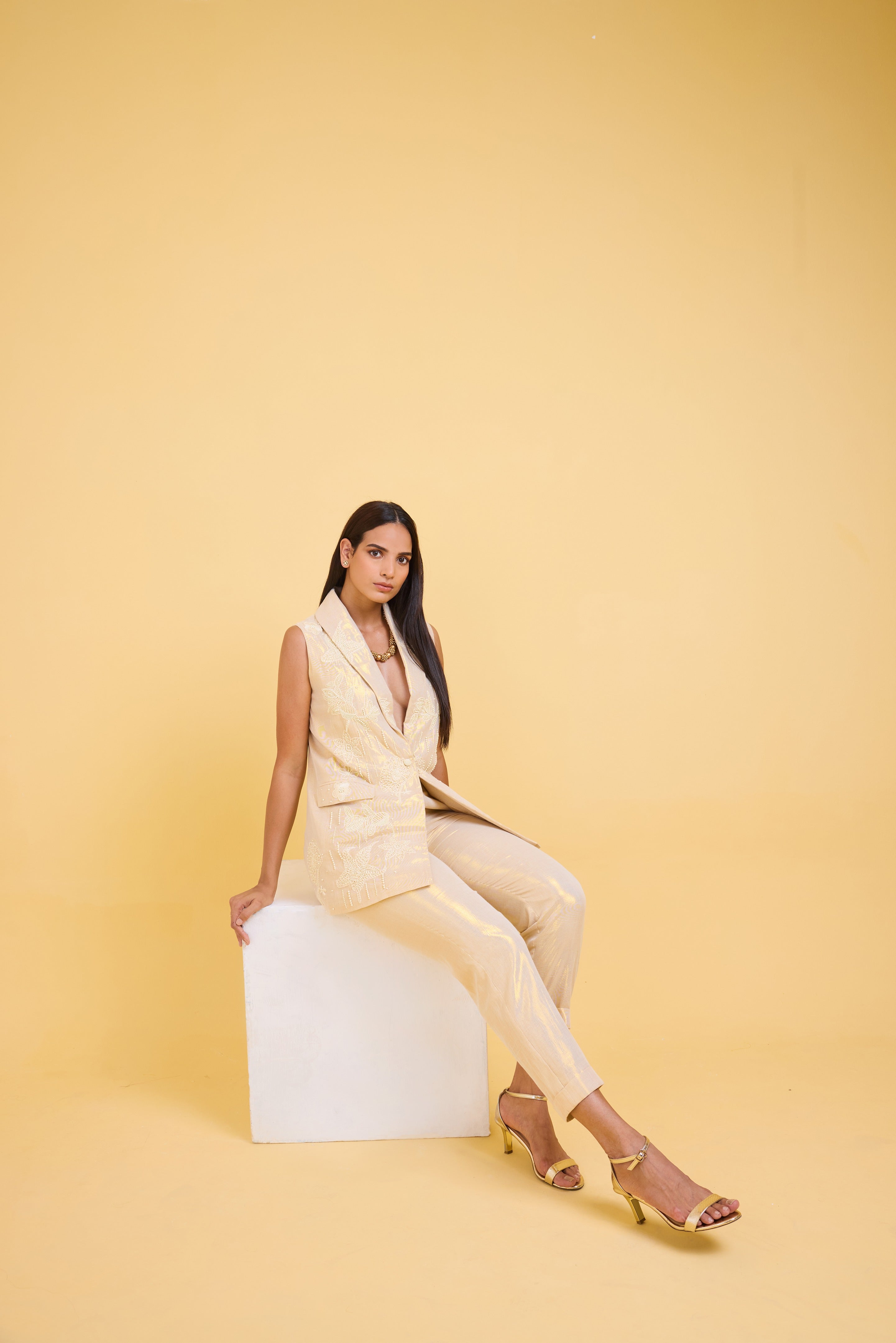 The Gold Sparkle Long Jacket Set