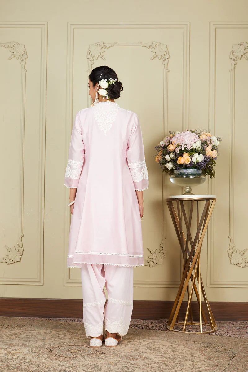 Ryhana Pearl Blush A Line Short Kurta With Salwar And Dupatta