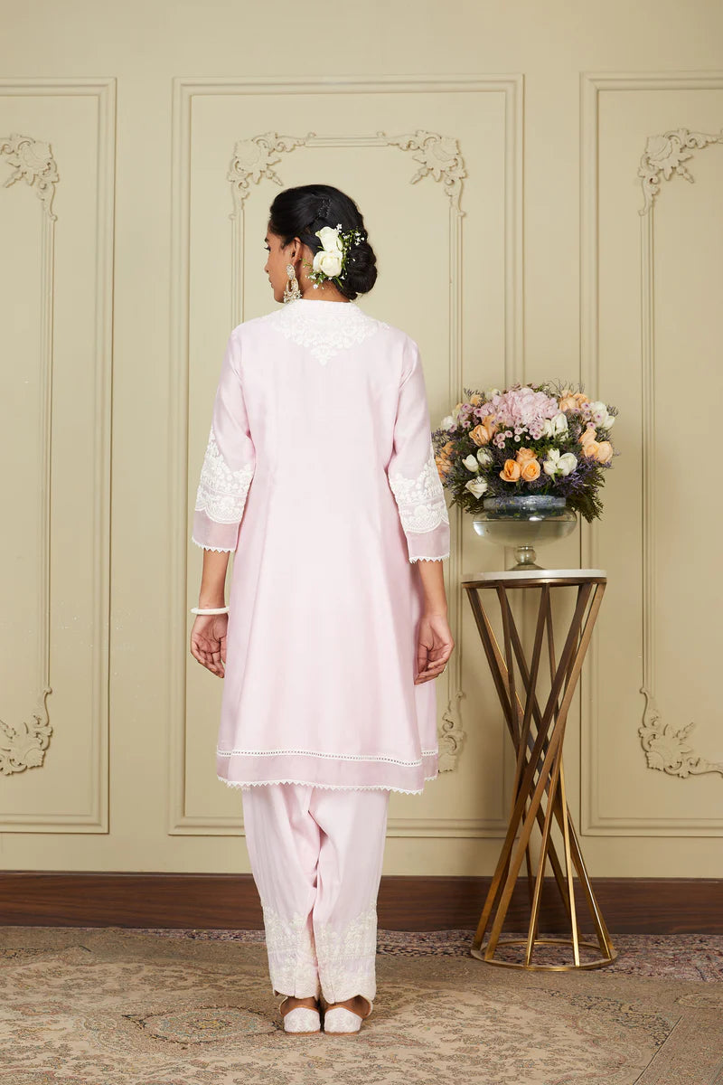 Ruzena Pearl Blush A Line Short Kurta With Salwar And Dupatta