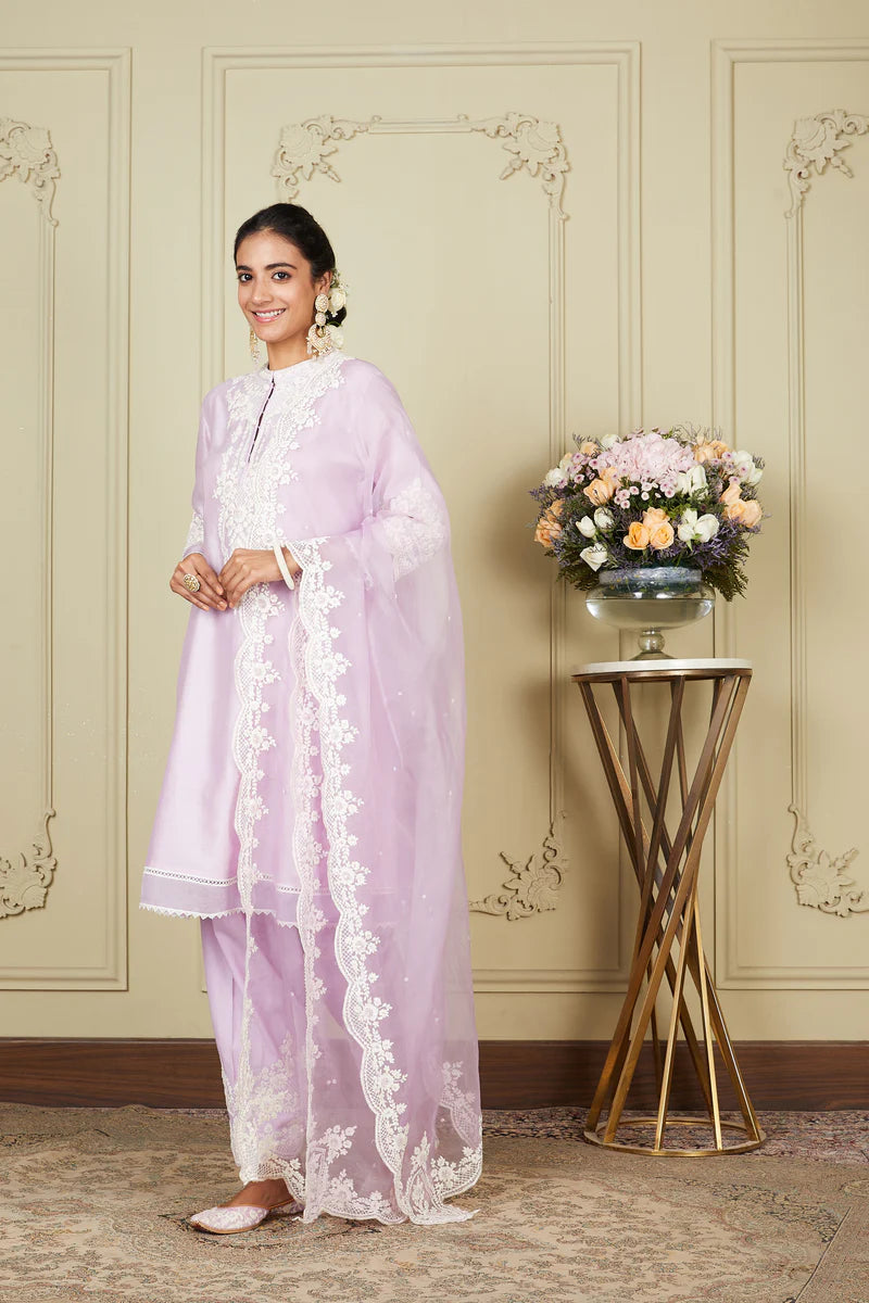 Ruzena Periwinkle A Line Short Kurta With Salwar And Dupatta
