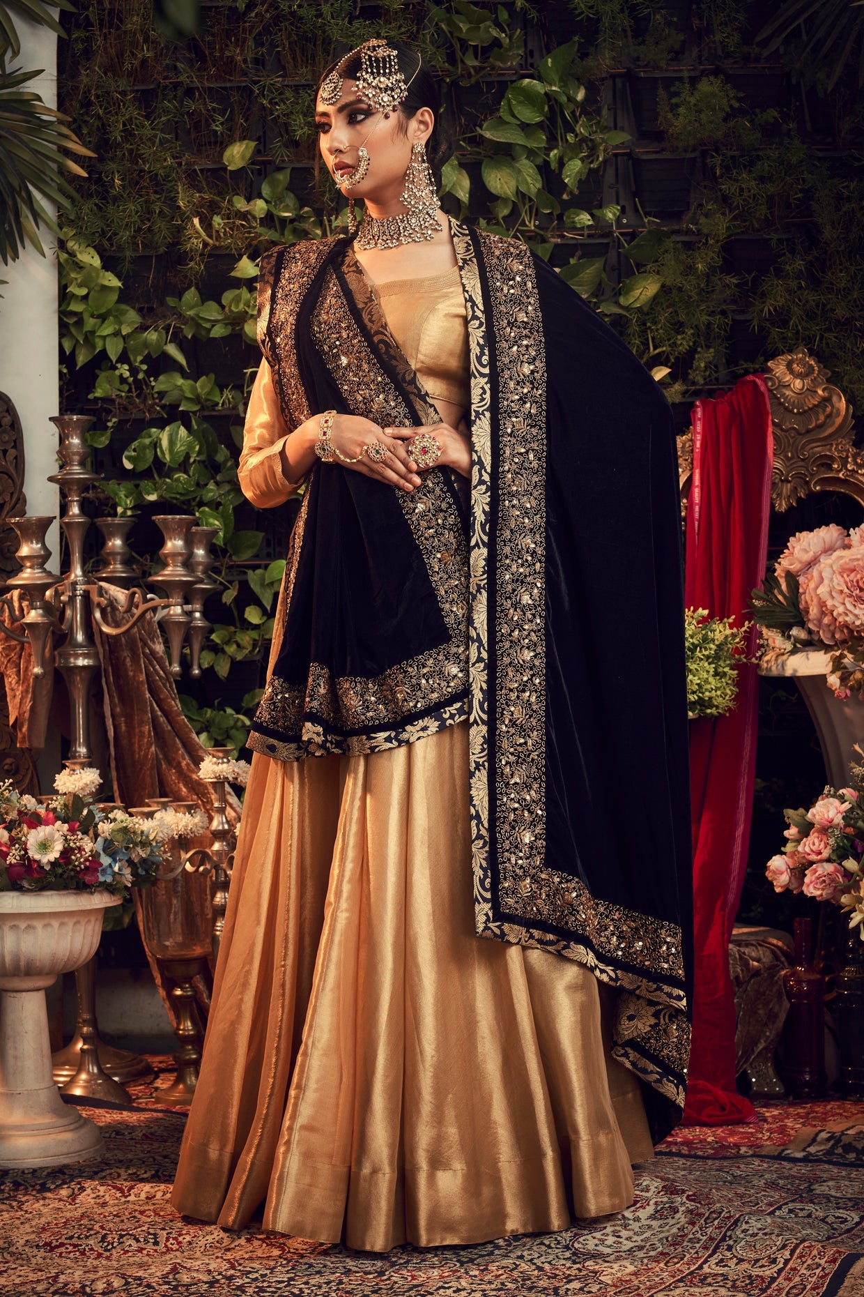 Gold & Midnight Blue Zardosi Embroidered Lehenga Set