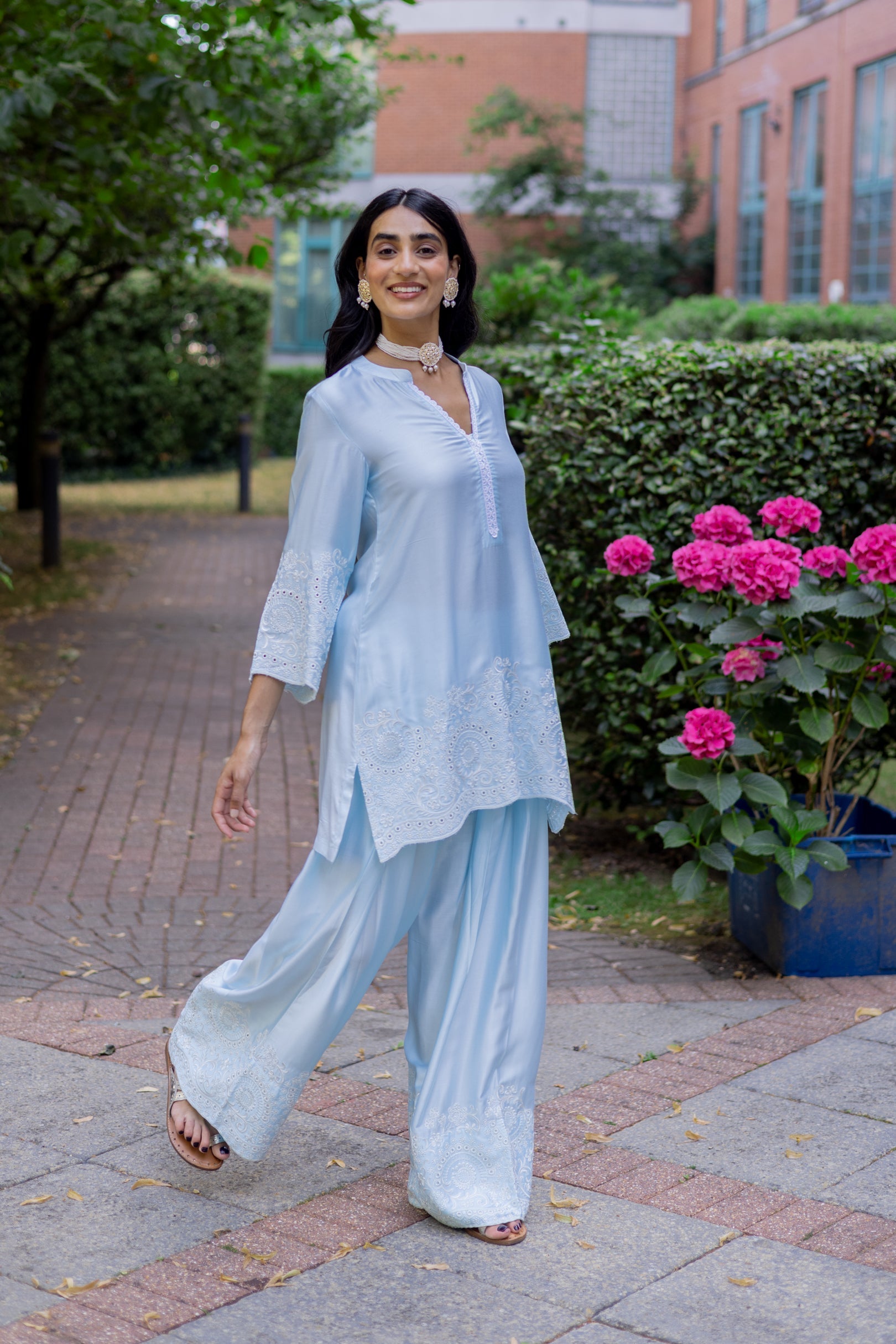 Light Blue Embroidered Farshi Salwar Set