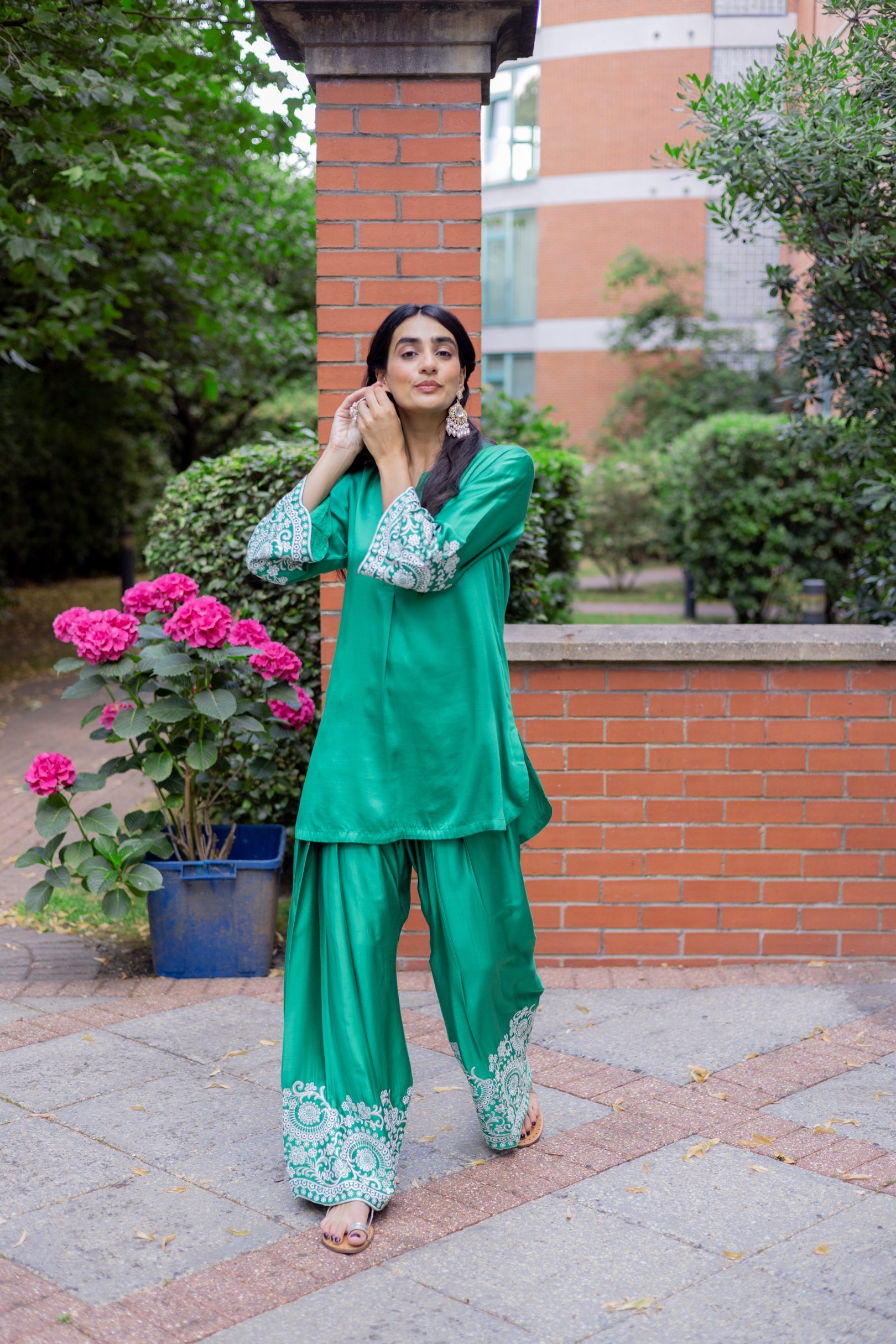 Emerald Green Embroidered Farshi Salwar Set