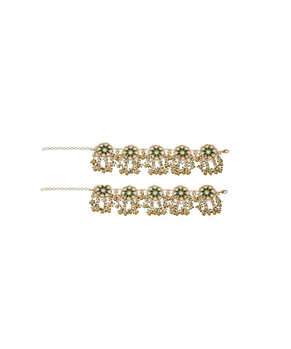 Green And White Kundan Anklets