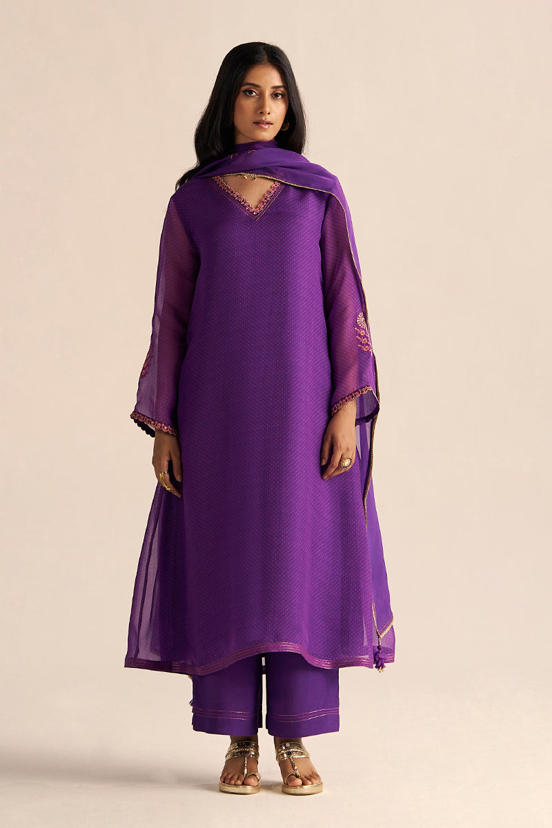 Purple Kora Silk Festive Kurta Set