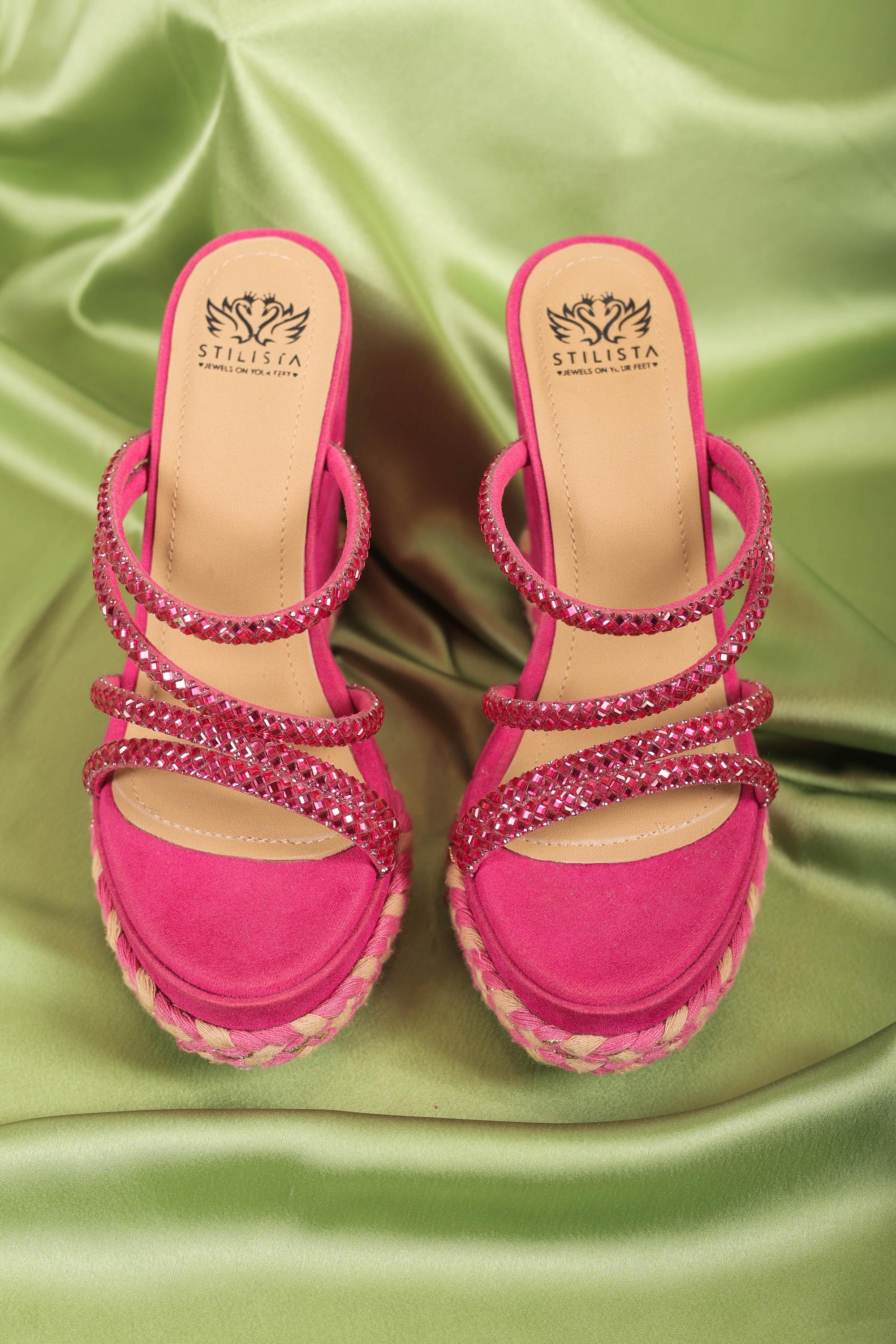 Dark Pink Braided Strap Wedges AGASHE