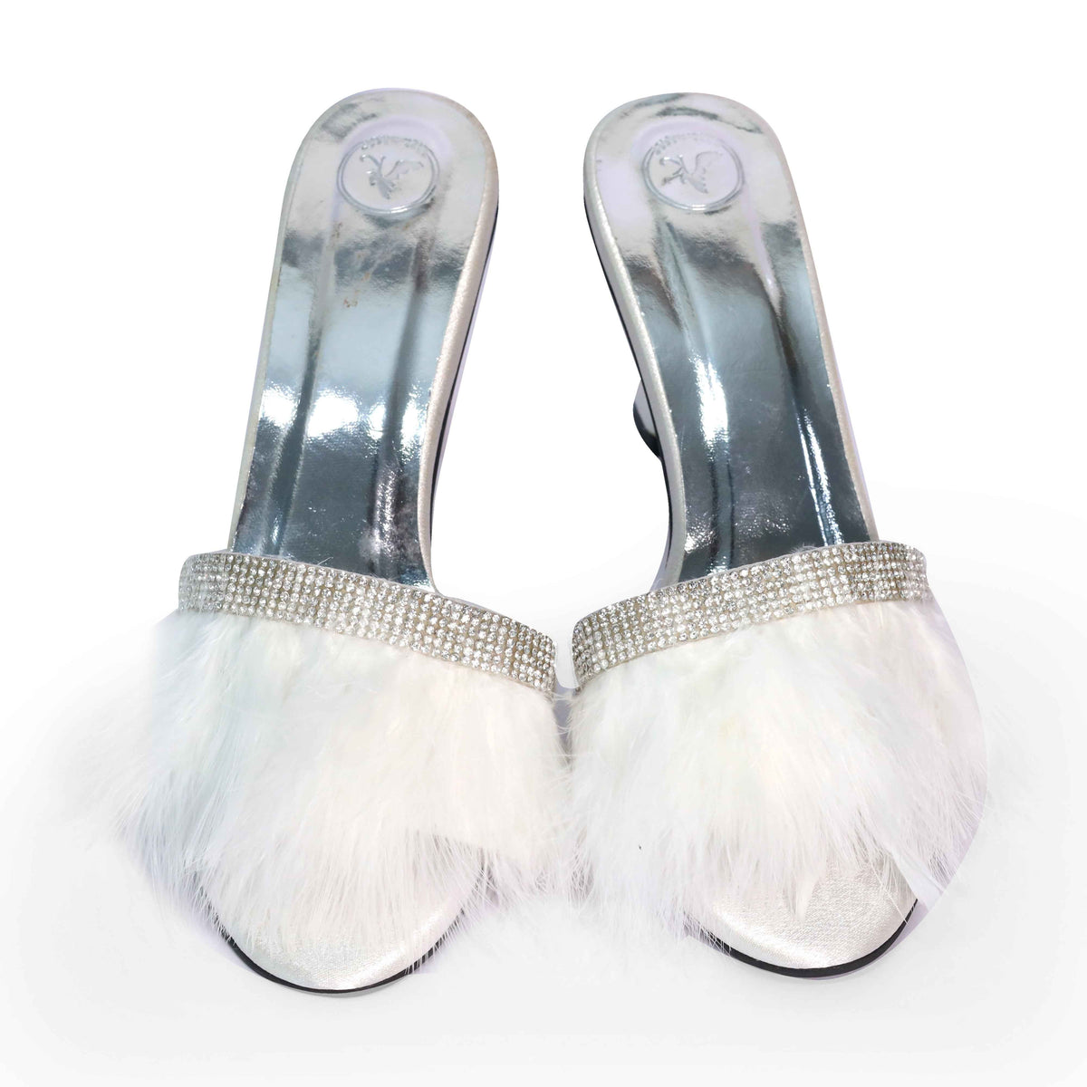 Women's Open Toe White Fur Heel