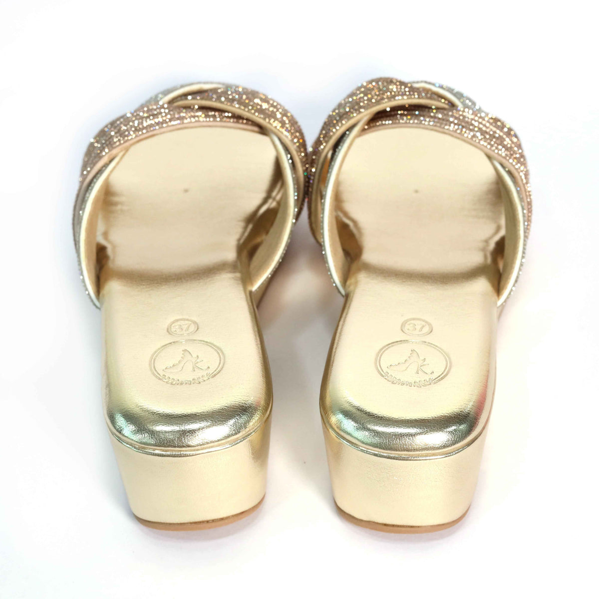 Women Gold Open Toe Faux leather Trio Wedge