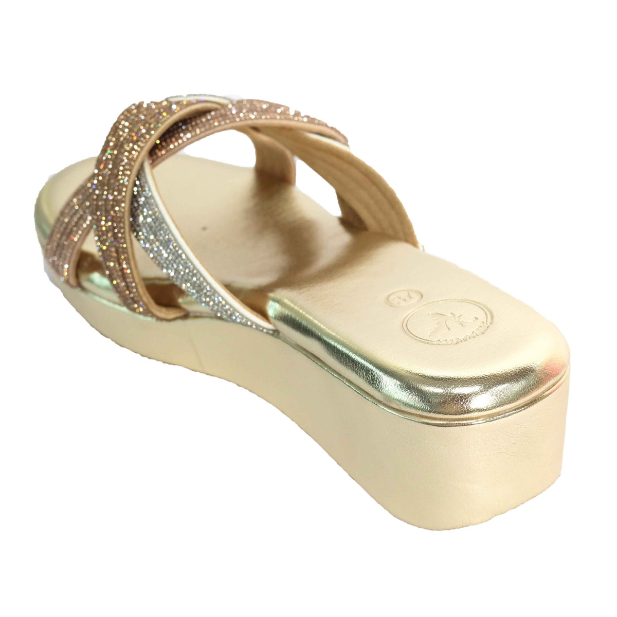 Women Gold Open Toe Faux leather Trio Wedge