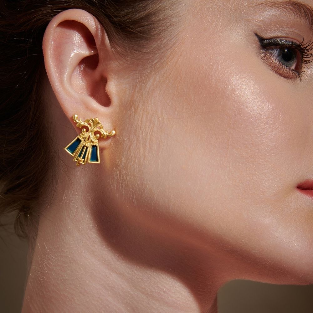 Blue Floral Scroll Earrings