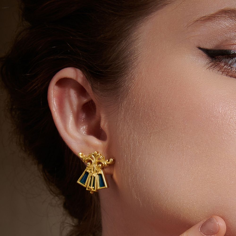 Blue Floral Scroll Earrings