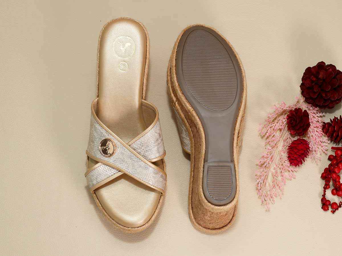 Beige X Logo Wedge