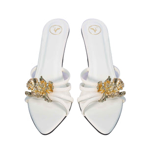 Women Open Toe Faux Leather Zeno White Heels