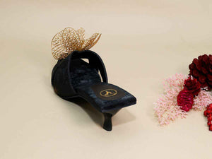 Gold Flower Black Kitten Heel