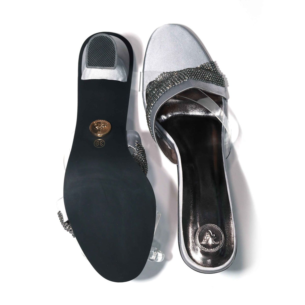Women Open Toe Slip on closure Glance Grey Heel