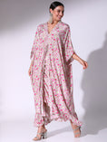 Load image into Gallery viewer, Pink Micro Floral Printed Long Kaftan With Drawstring Skirt
