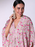 Load image into Gallery viewer, Pink Micro Floral Printed Long Kaftan With Drawstring Skirt
