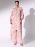 Load image into Gallery viewer, Blush Pink Floral Tunic With Neck Tie-Up And Pants
