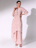 Load image into Gallery viewer, Blush Pink Floral Tunic With Neck Tie-Up And Pants
